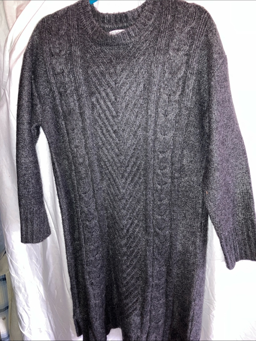 Women's Dark Gray Cable Crewneck Sweater Dress
